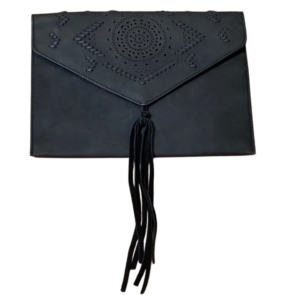 Anthropologie Leather Envelope Tassel Clutch